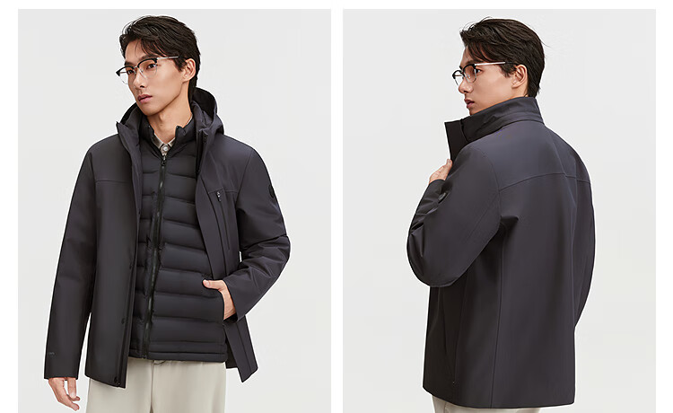 BOSIDENG 2025 Winter Classic Business Detachable Hood Short Stand Collar Mall Style Down Jacket 5