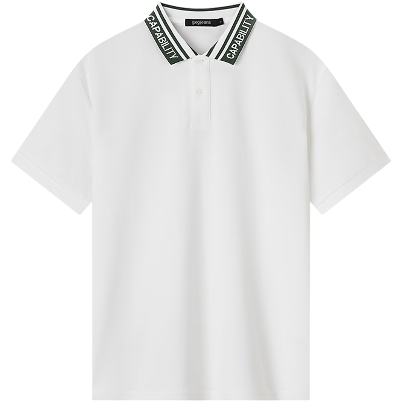 Gxgjeans Men's Casual Letter Jacquard Polo Shirt Short Sleeve Summer 2025 New White 180/XL