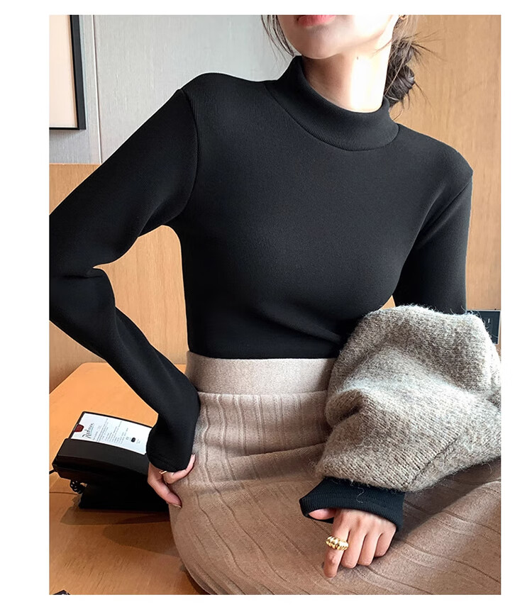 Urban Beauty Camellia Lambswool Fleece Half Turtleneck Thickened Basic Slim Fit Long Sleeve Women's Winter Top 7