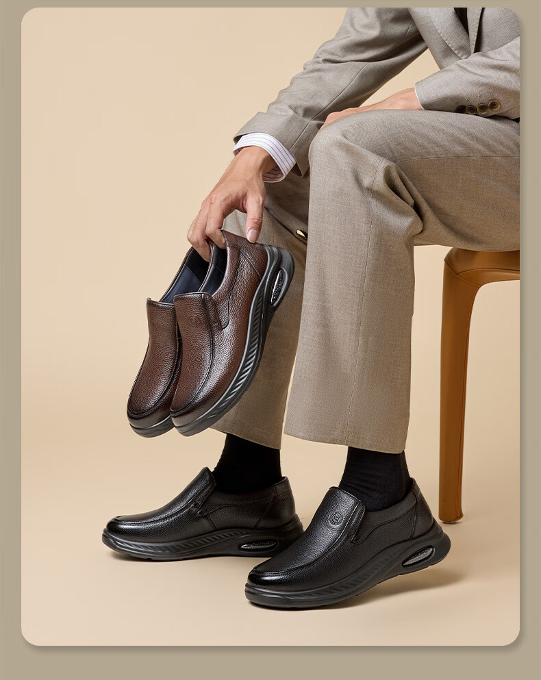 LAORENTOU Men's First Layer Cowhide Business Casual Leather Shoes Soft Sole Soft Surface Dad Shoes LA282 Black Size 43 4