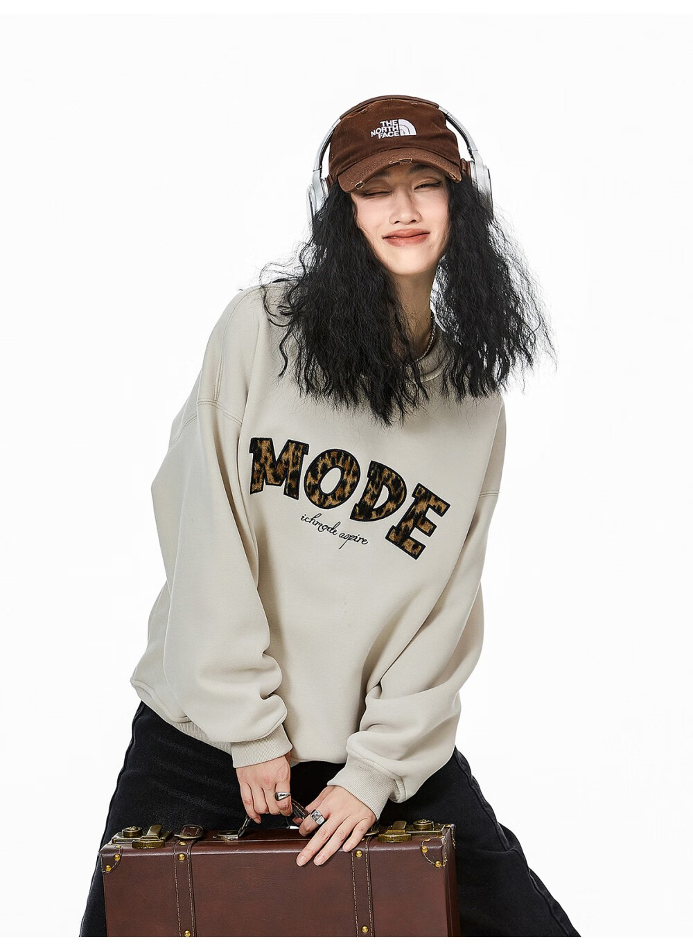 ICH MODE American Style Gray Crewneck Sweatshirt Women 2026 Spring New Loose Casual Jacket Top Light Gray S 17
