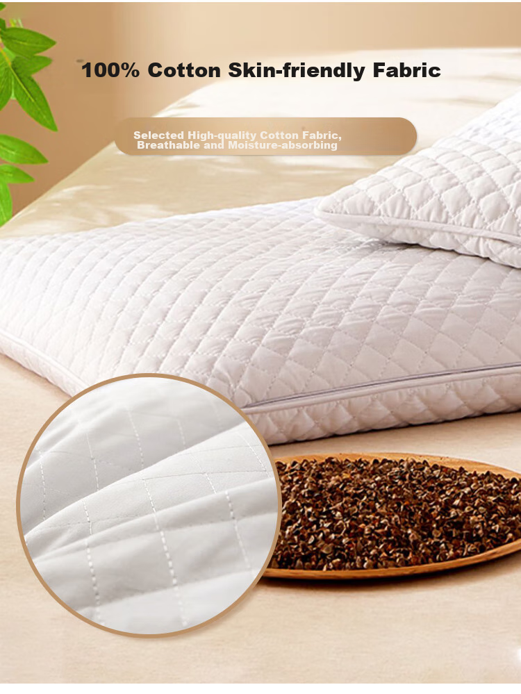 YALU & FREEDOM Pure Cotton Buckwheat Pillow, 100% All Buckwheat Hull Pillow Core, Adjustable Height, Cervical Spine Protection, Gray 7