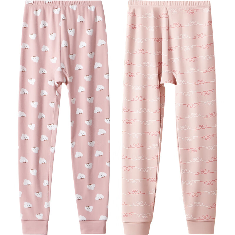 Urban Beauty 【100% Cotton】Children's Thermal Pants 2-Pack Girls' Cotton Fleece Pants Warm Autumn Winter Sleepwear 150