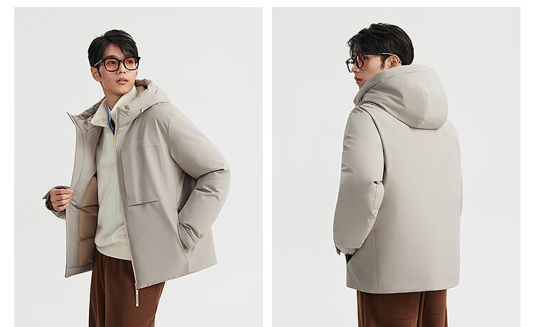 BOSIDENG Men's Off-Season 90% Down Thickened Hooded Loose Short Casual Warm Jacket 17