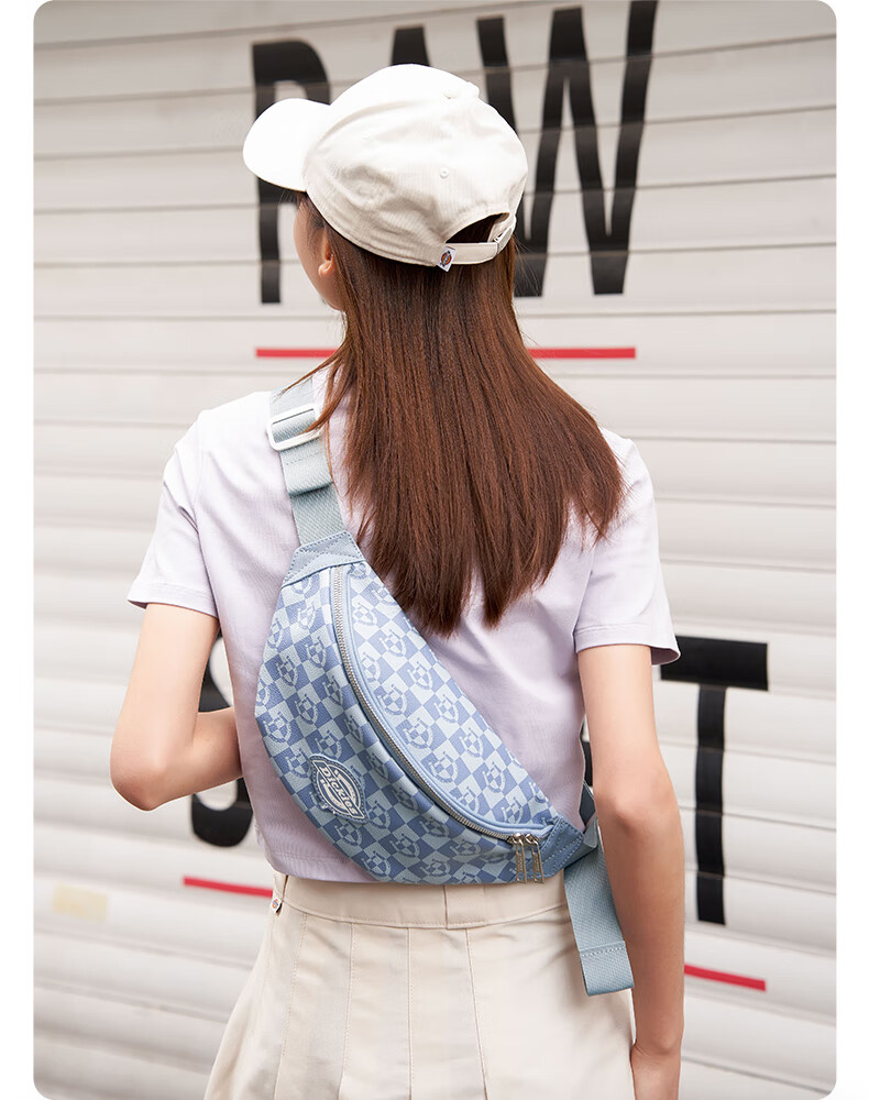 Dickies Commuter Single Shoulder Crossbody Sports Outdoor Hiking Large Capacity Checkered Unisex Waist Chest Bag Denim Blue 5