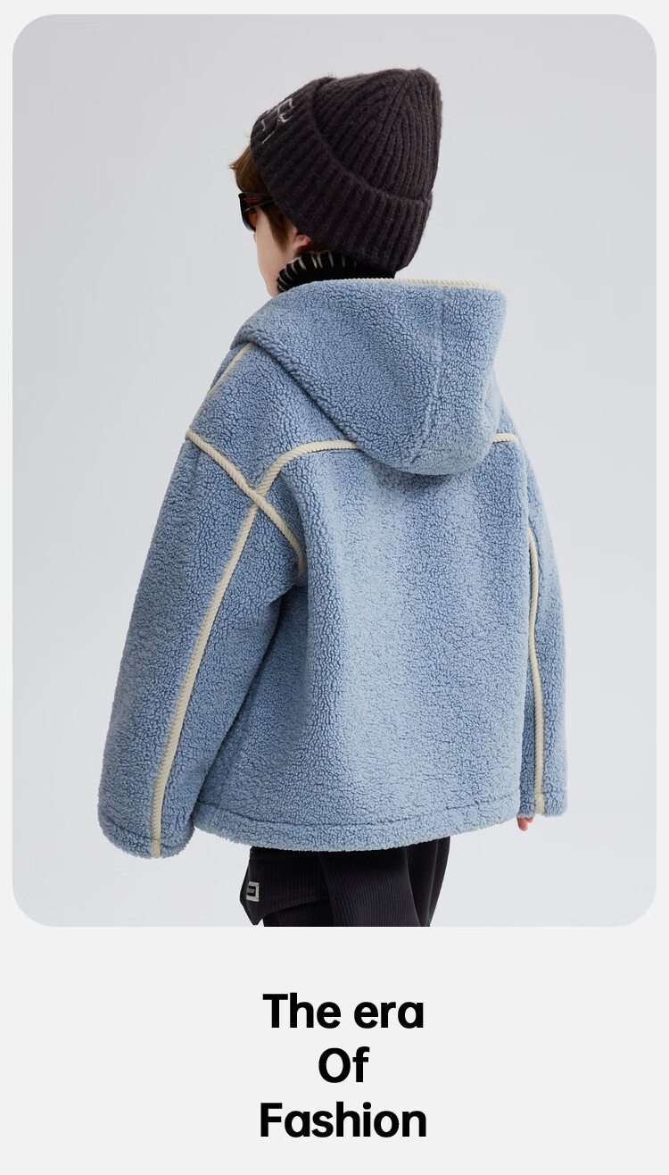 ASK JUNIOR Kids Plush Jacket 2025 Winter Hooded Windproof Coat Boys Casual Loose Fleece 10