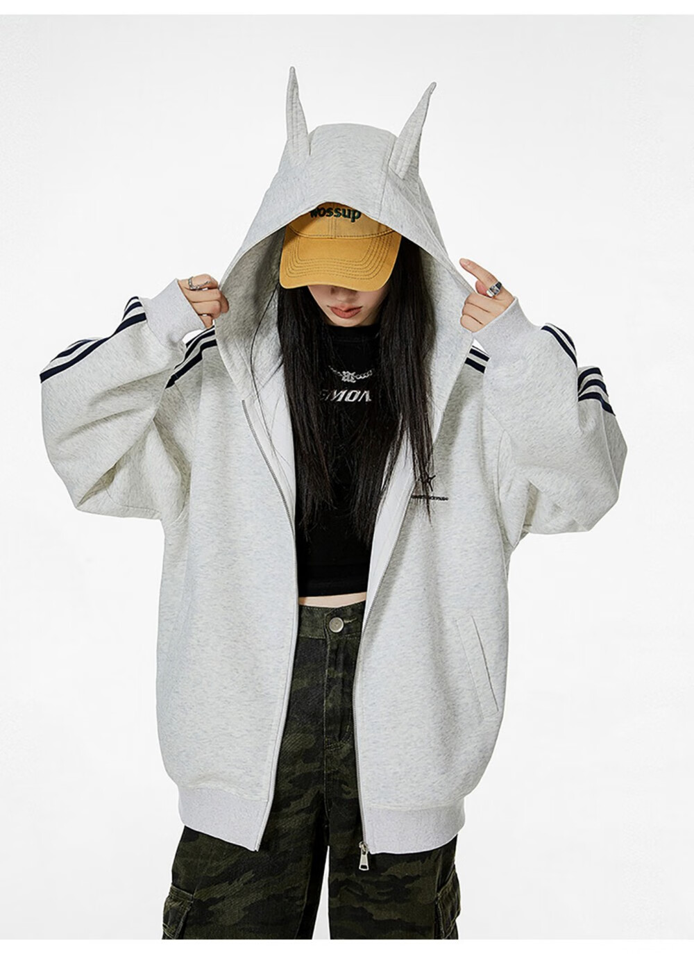 ICH MODE American Vintage Ear Hoodie Cardigan Jacket Women Spring Autumn New Loose Casual Sweatshirt Top Wine Red M 14