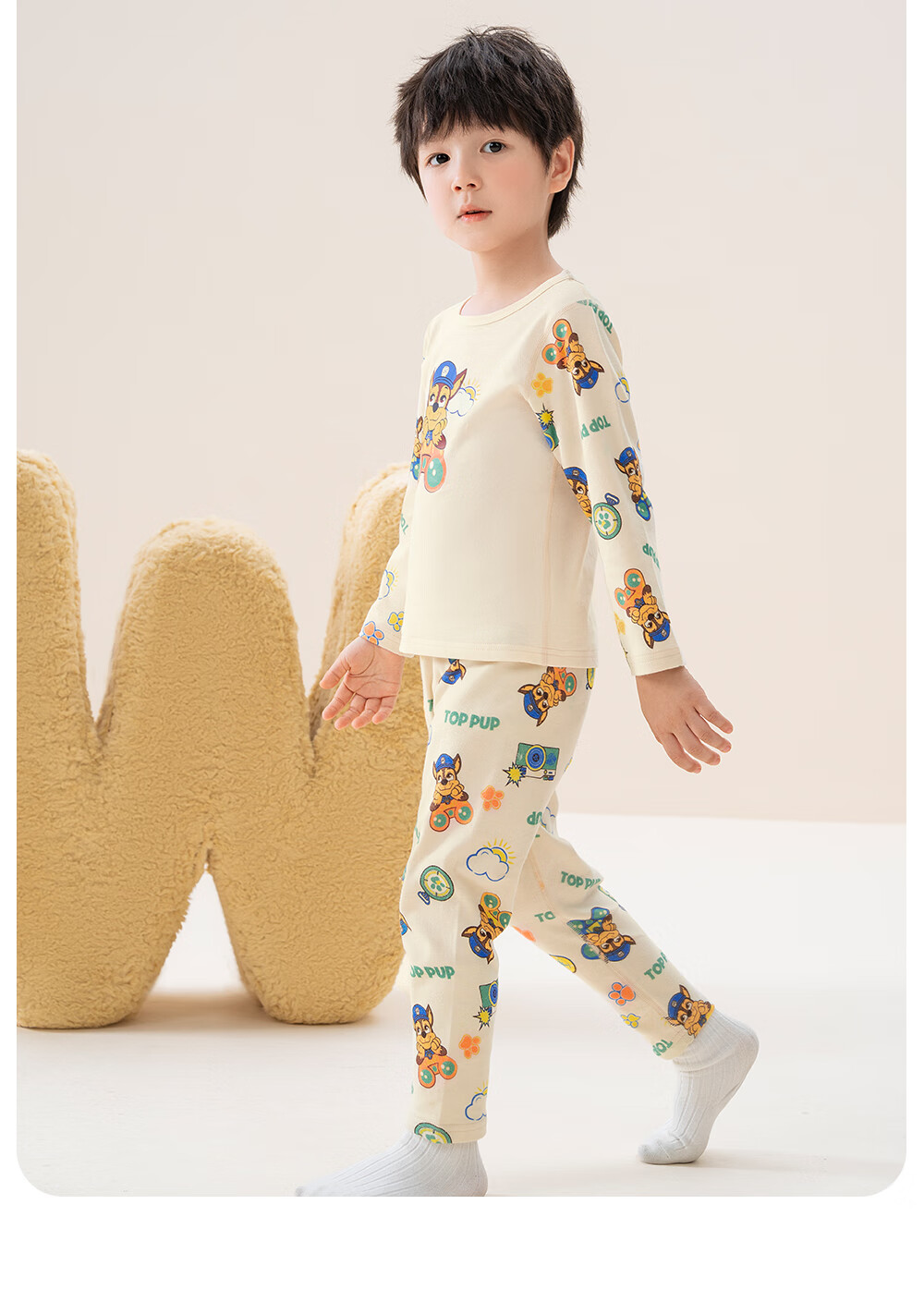 PAW PATROL Kids Pure Cotton Underwear Set Class A 7A Antibacterial Boys and Girls Autumn Long Johns Pajama Cotton Sweater Set Beige 140 3