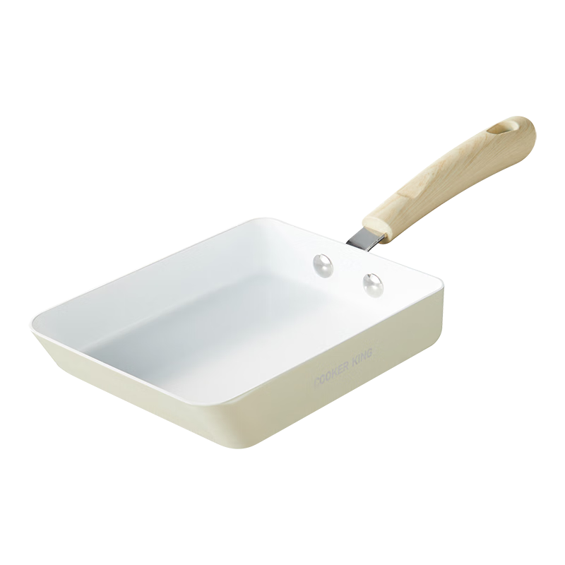 COOKER KING Tamagoyaki Pan Breakfast Pan Flat Ceramic Non-Stick Thick Egg Roll Frying Pan Induction Compatible White Porcelain BC18JG-S