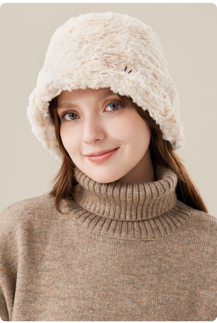 JIUMU Faux Rabbit Fur Warm Fisherman Hat, Autumn And Winter Face-Slimming Bucket Hat, Versatile Bucket Cap, Winter Hat, Windproof And Cold-Resistant Hat for Wome 15
