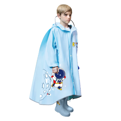 Moremerry Children's Raincoat with Backpack Space, Boys And Girls Extended Full-Body Student Poncho, Blue Astronaut, 4XL