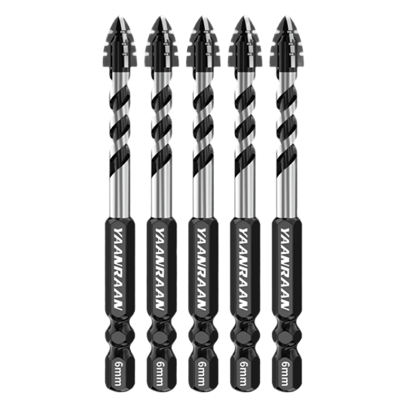 Yanran Four-Blade Serrated Eccentric Drill Bit for Tile and Concrete, Sharp and Impact-Resistant, Sizes 6+8+10+12mm