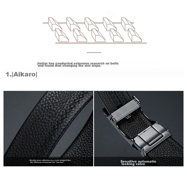 Goldlion Men's Automatic Buckle Belt, Business Casual Waistband Gift Box, Top-Grain Leather Trouser Belt, Birthday Gift 13