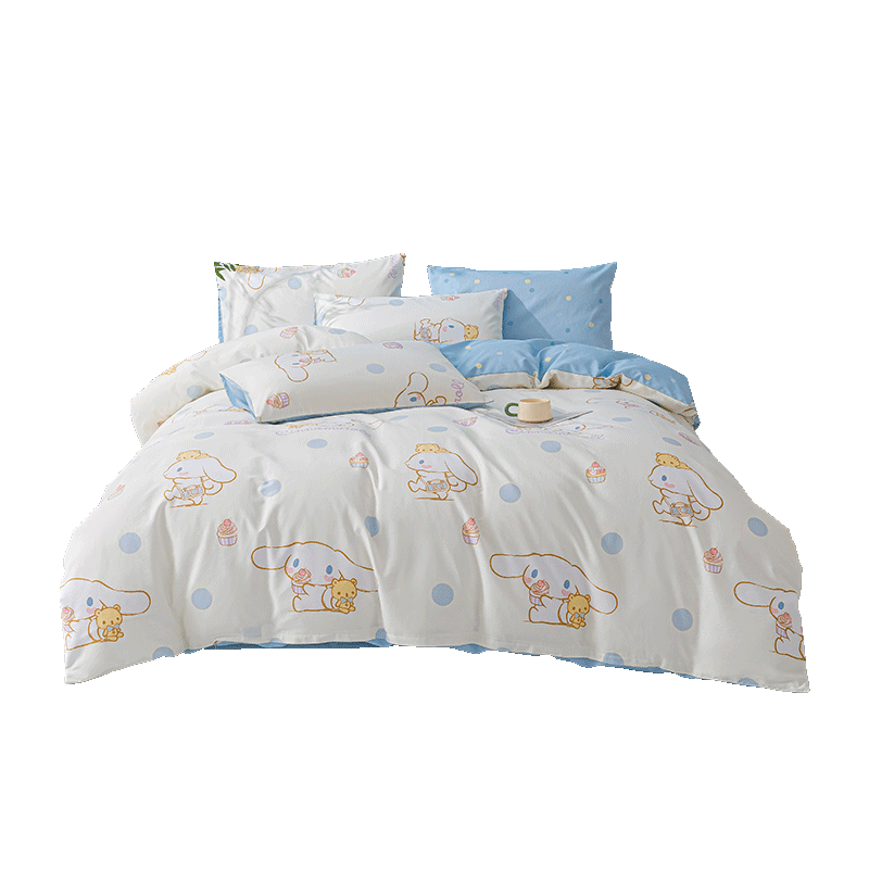 MINISO Sanrio 100% Cotton 4-Piece Bedding Set Cotton Sheet and Duvet Cover for 1.5/1.8m Bed