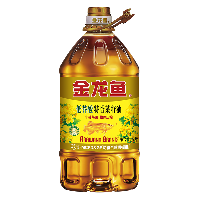 金龙鱼 食用油【保真菜籽油】低芥酸非转基因压榨 特香菜籽油5L