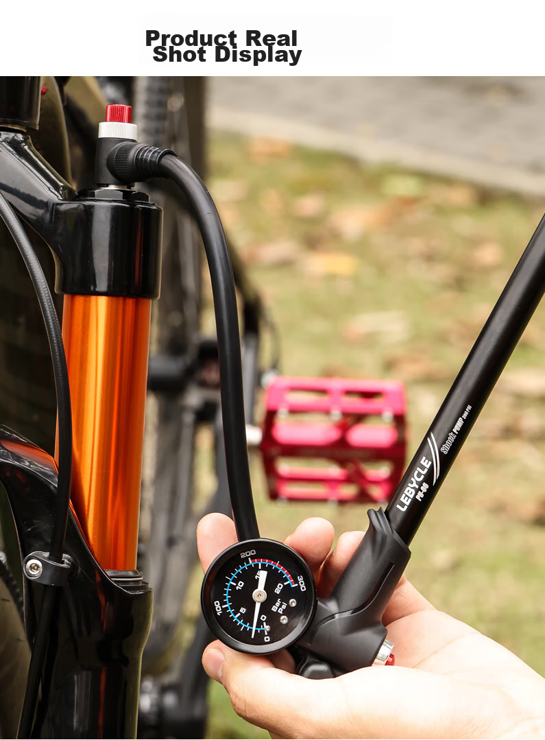 LEBYCLE Mountain Bike Air Pressure Aluminum Alloy Front Fork High-Pressure Pump, Soft Tail Shock Absorption, Small Inflatable Pump, Universal 7