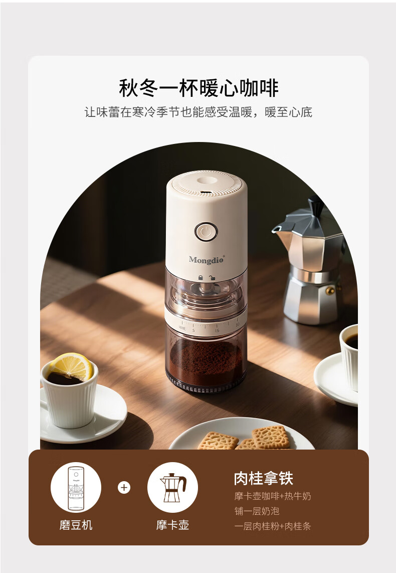 Mongdio Electric Coffee Grinder Adjustable Automatic Coffee Bean Grinder Manual Coffee Mill Hand Brew Grinder 5