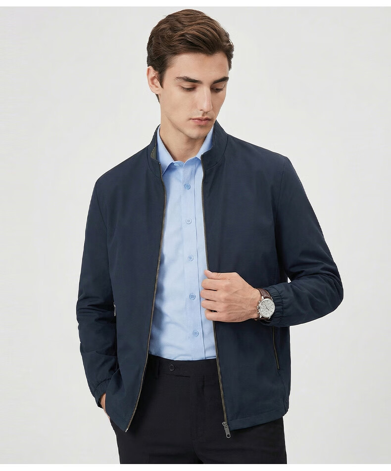 Romon Men's Jacket Casual Business Solid Color Workwear Coat Spring Autumn Stand Collar Dad Style Outerwear 9