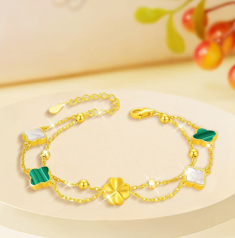 Sino Gem Pure Gold Lucky Four-Leaf Clover Bracelet for Women Luxury High-End Gift for Girlfriend Birthday Qixi Valentine's Day 1