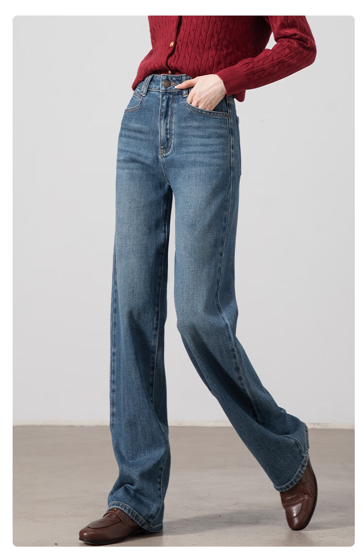 Dme [Wang Zha Ha Tui Xing] Spring And Autumn Bestselling Slim Straight-Leg Jeans for Women, High-Waisted Elastic Casual Long Pants for Fall 14