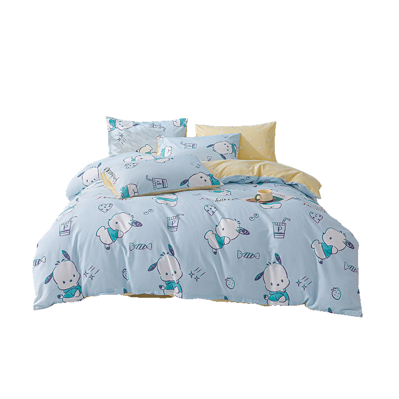 MINISO Sanrio 100% Cotton Four-Piece Bedding Set, All Cotton Bed Sheet and Duvet Cover for 1.5/1.8 Meter Bed