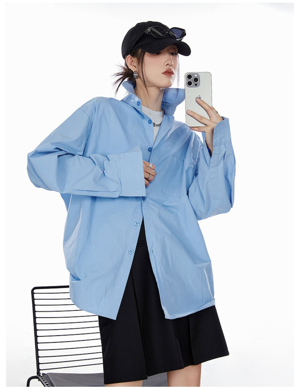 ICH MODE American Vintage White Shirt Women Casual Loose Fit Trendy Blouse Jacket Top Lazy Style White M 6