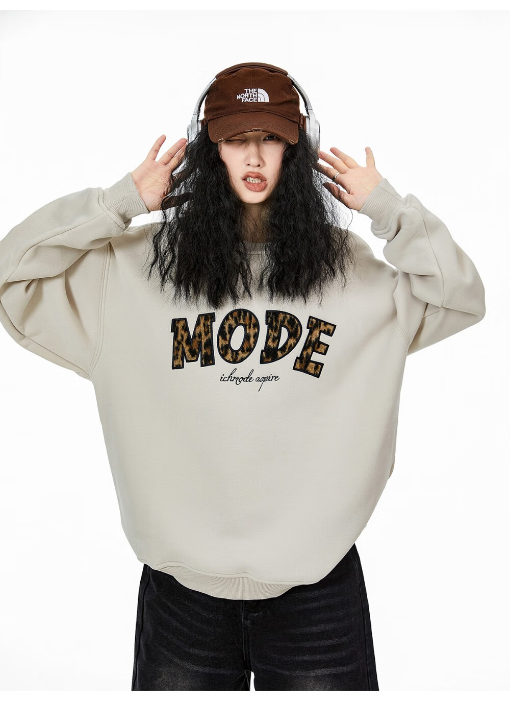 ICH MODE American Style Gray Crewneck Sweatshirt Women 2026 Spring New Loose Casual Jacket Top Light Gray S 22