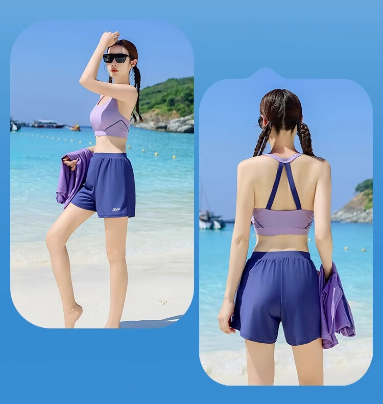 Xtep Women's Conservative Two-Piece Swimsuit High-End Slimming Loose Beach Vacation Three-Piece Cover-Up Set 15