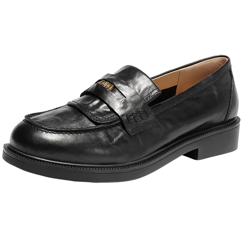 SENDA Women's Loafers 2026 Spring New Cowhide Elegant Workplace Casual Flats 4XT28AM6 Black Size 36
