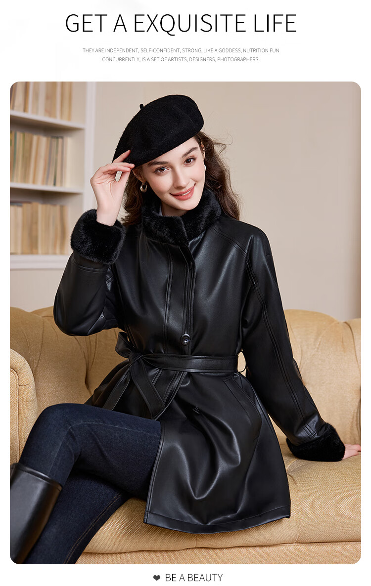 Bailuyu Faux Mink Fur Stand Collar Waist-Cinched Coat 25 Winter New Fashion High-End Mid-Length Women's Overcoat Coffee Color XL 13