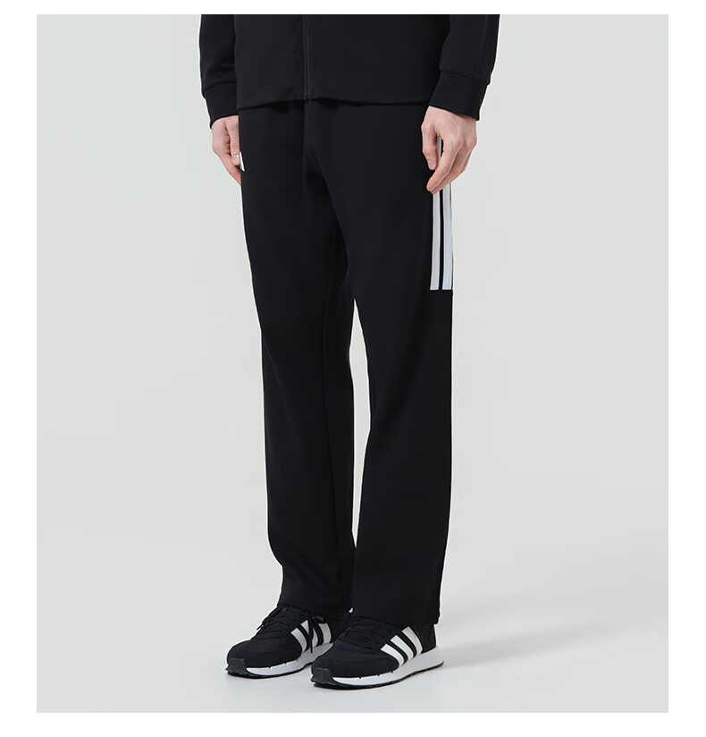 Adidas Men's Skin-friendly Breathable Straight-leg Sports Pants Loose Fit Casual Sweatpants Black White L 3