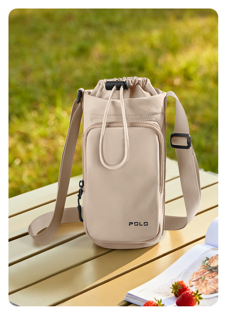POLO Women's Drawstring Shoulder Bag Large Capacity Phone Bag Sports Crossbody Bag with Water Bottle Holder Wide Opening Sling Bag 17