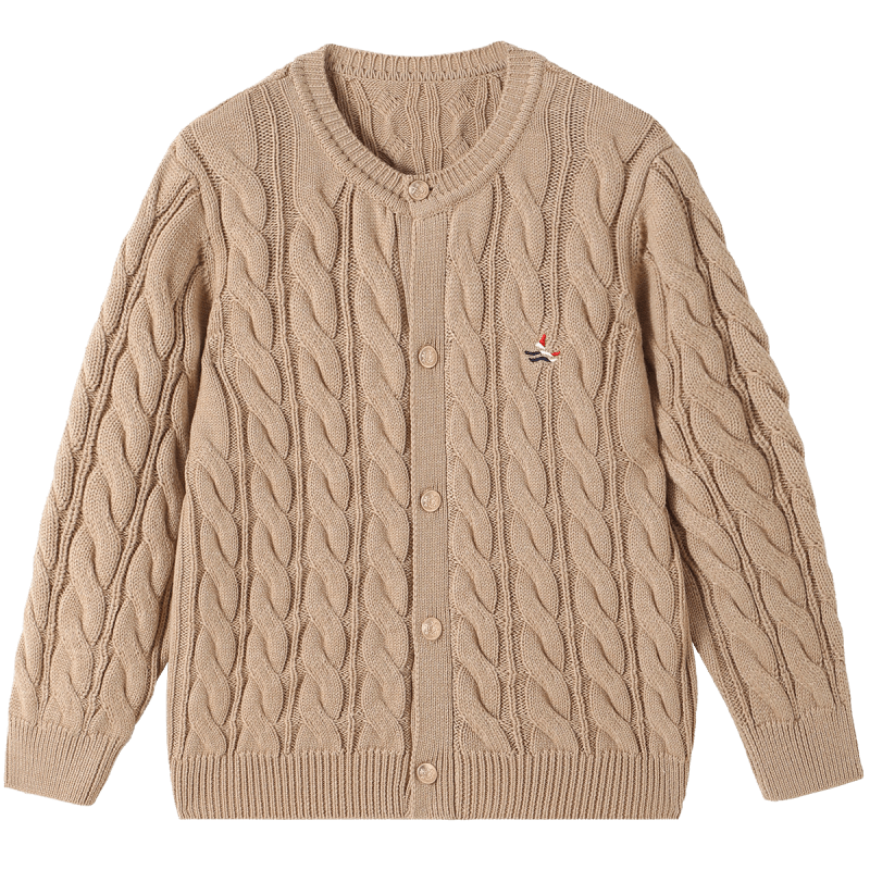 Navigare Kids Sweater Boys Girls Knit Cardigan School Style Versatile Cable Knit Cardigan Khaki 130