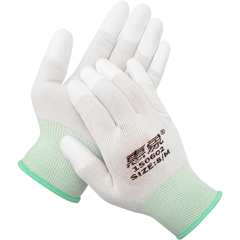 Huixiang Jingdong Industrial Own Brand, Polyester PU Finger-Coated Gloves, Non-Slip Wear-Resistant Work Protection Gloves, Breathable Lightweight Work Gloves, 10 Pairs/pack, M Size, EU CE Certified