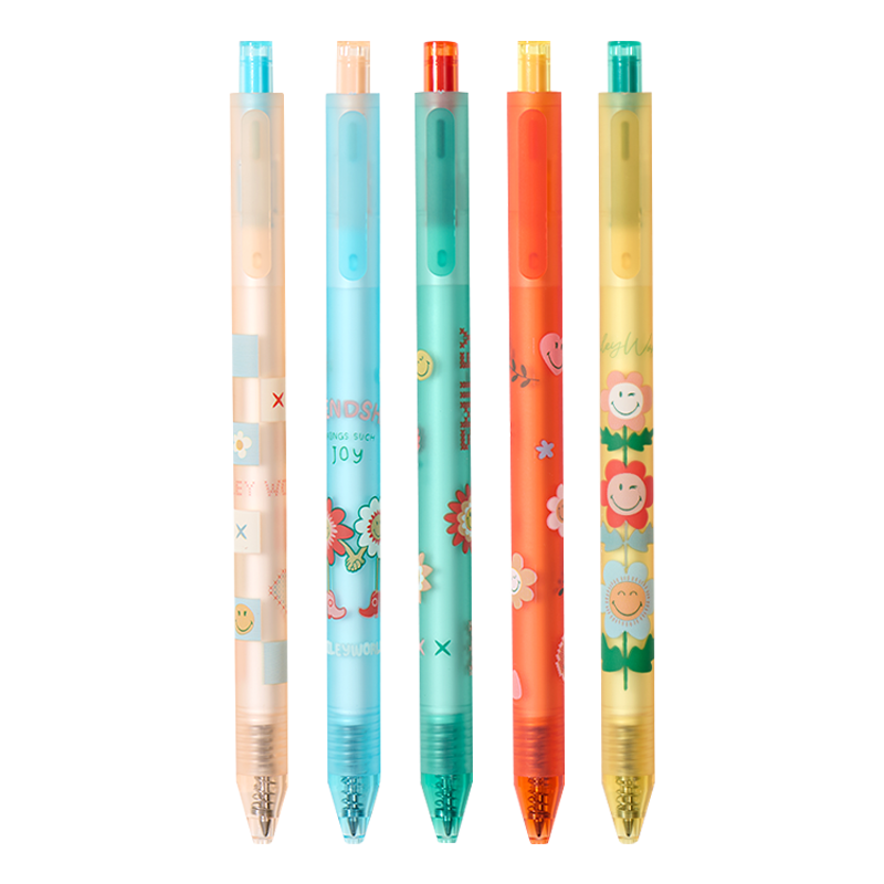 KACO x SMILEYWORLD 0.5mm Retractable Black Gel Pen Bullet Tip High-Value Niche Signature Pen for Middle School Students Carbon Ink Pen 5-Pack Set