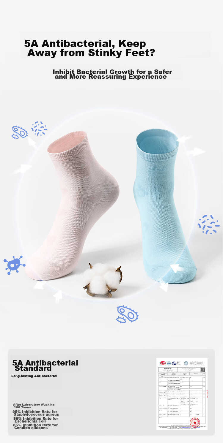 JD Original 5 Pairs of Pure Cotton Mid-Calf Socks for Children in Autumn And Winter, Xinjiang Cotton 10A Antibacterial Floor Socks, Student Cotton Socks, 22-24cm 7