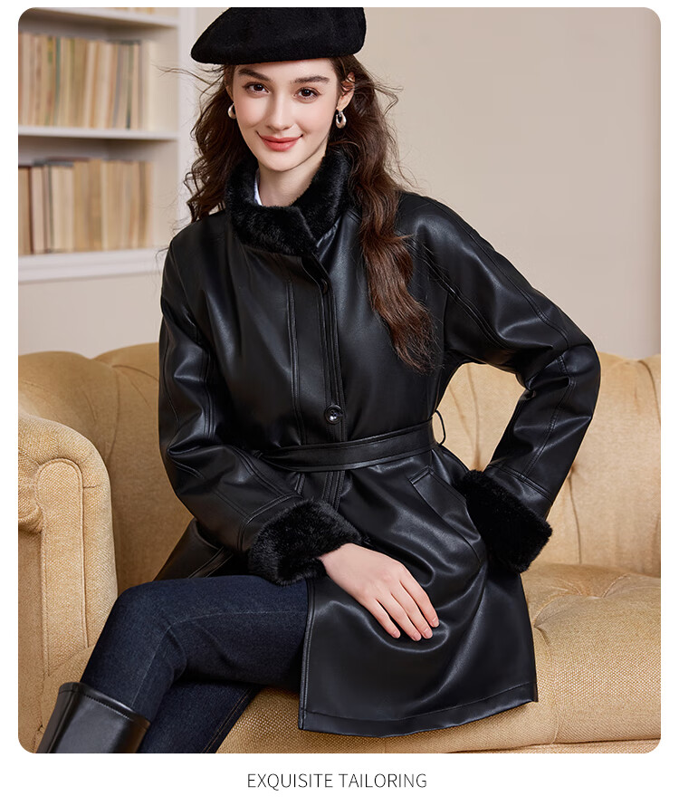 Bailuyu Faux Mink Fur Stand Collar Waist-Cinched Coat 25 Winter New Fashion High-End Mid-Length Women's Overcoat Coffee Color XL 5