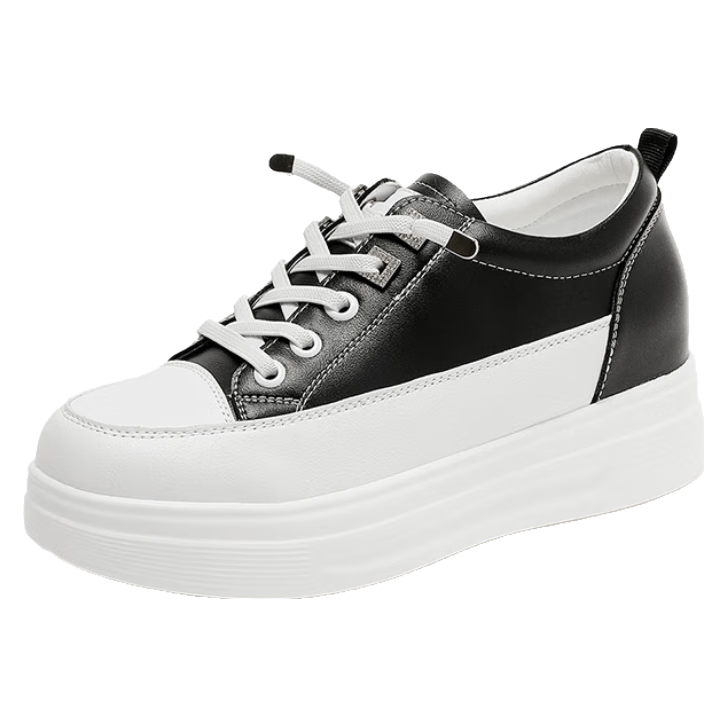 RED DRAGONFLY Women's Thick Sole Height Increasing Elastic Band Casual White Sneakers WPB34003 White Black Size 39