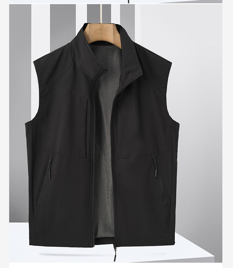 ROMON Men's Vest Spring and Autumn Thin Casual Jacket Sleeveless Stand Collar Outdoor Sports Black L 14
