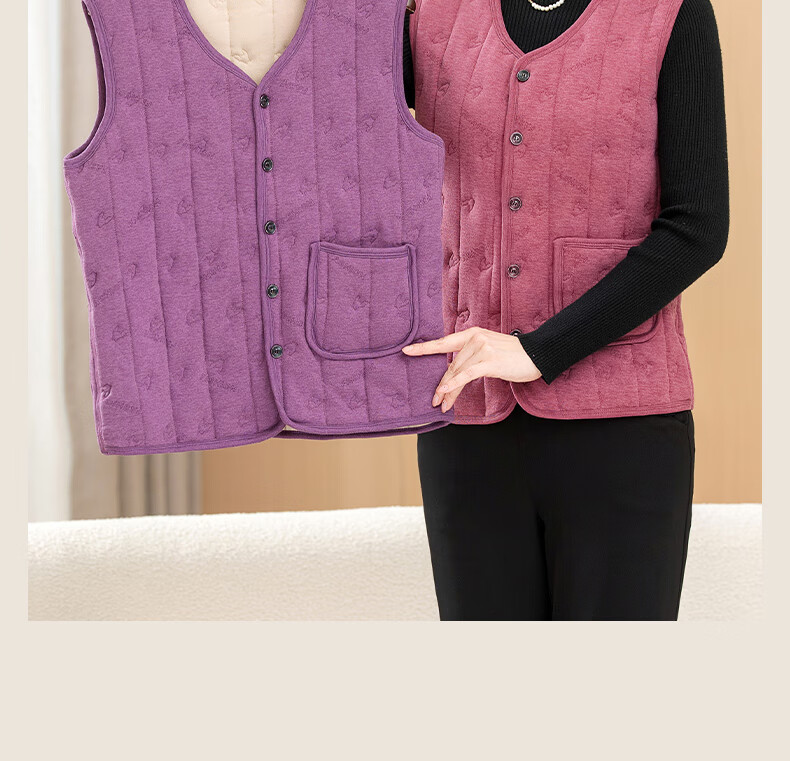 YUZHAOLIN Middle-Aged And Elderly Women's Vest, Grandma's Cardigan, Wool-Lined Thickened Vest, Mom's Warm Waistcoat, Cotton Jacket for Autumn And Winter 13