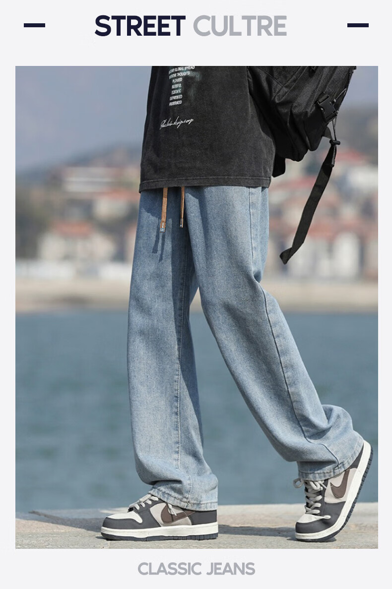 Warrior Men's Jeans Spring Autumn Loose Straight Leg American Vintage Wide Leg Casual Pants Black Gray L 6