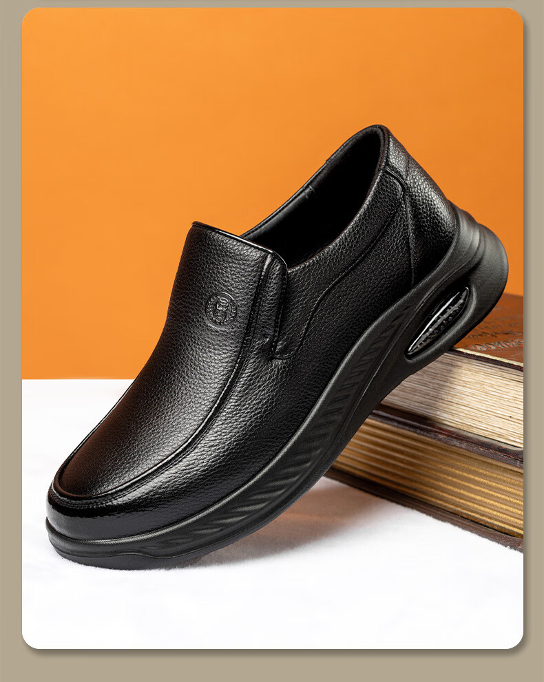 LAORENTOU Men's First Layer Cowhide Business Casual Leather Shoes Soft Sole Soft Surface Dad Shoes LA282 Black Size 43 6