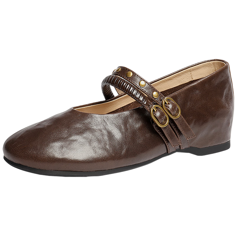 SENDA Mary Jane Women's 2026 Spring New Lambskin Mall Same Style Hidden Height Increase Flats XWB01AQ6 Brown Size 36