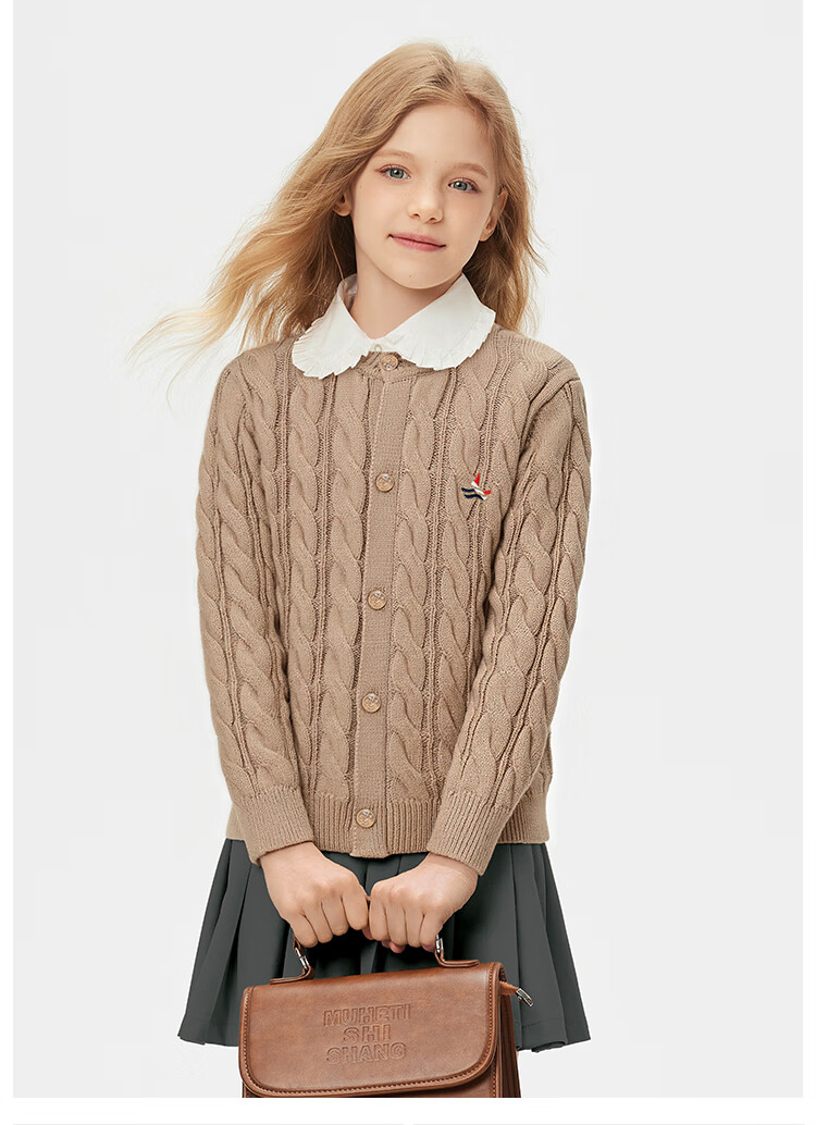 Navigare Kids Sweater Boys Girls Knit Cardigan School Style Versatile Cable Knit Cardigan White Size 120 14