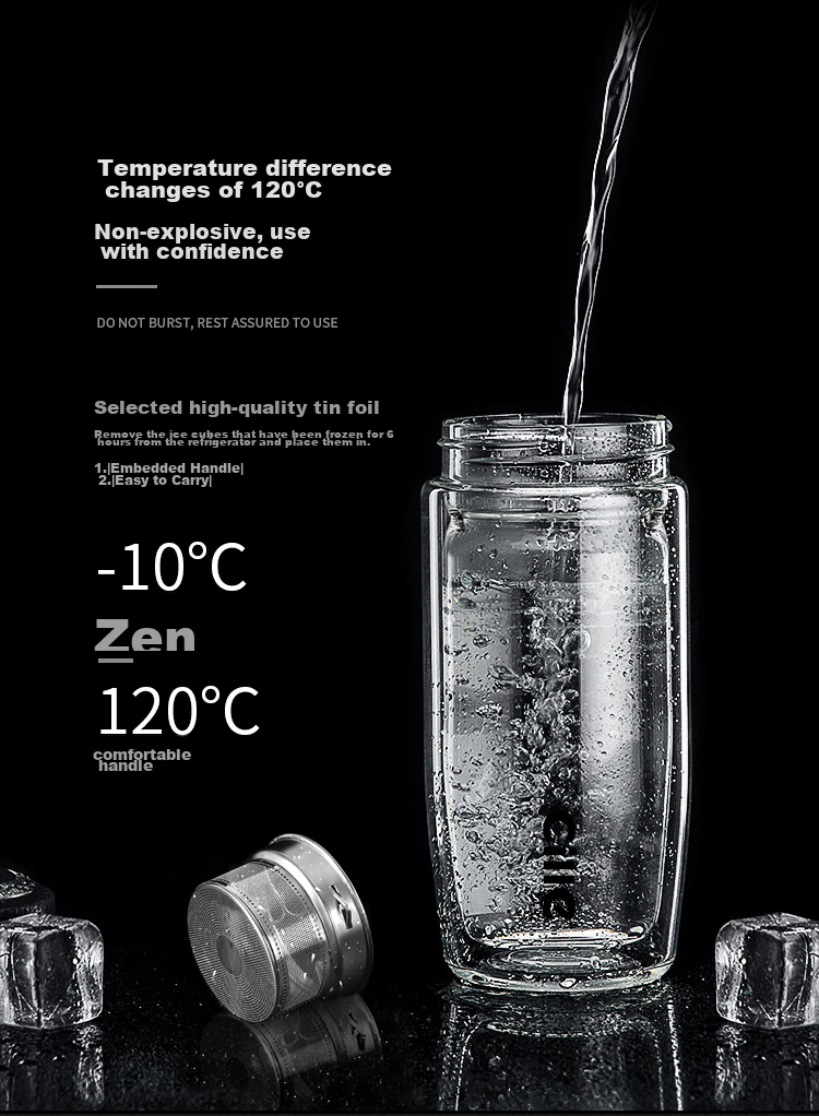 Cille Double-Walled Glass Cup, Stylish Water Bottle with Tea Infuser, Portable Mug for Men's Business Office Use 6
