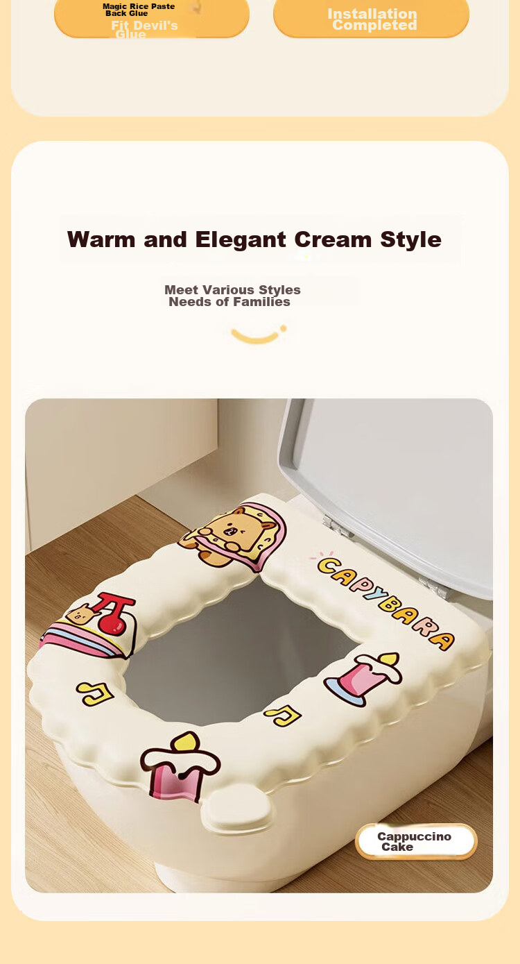 Cigeman Toilet Seat Cover, Summer Waterproof Seat Pad, All-Season Universal Large Toilet Seat Cover, Adhesive Sticker, Washable-Free 5