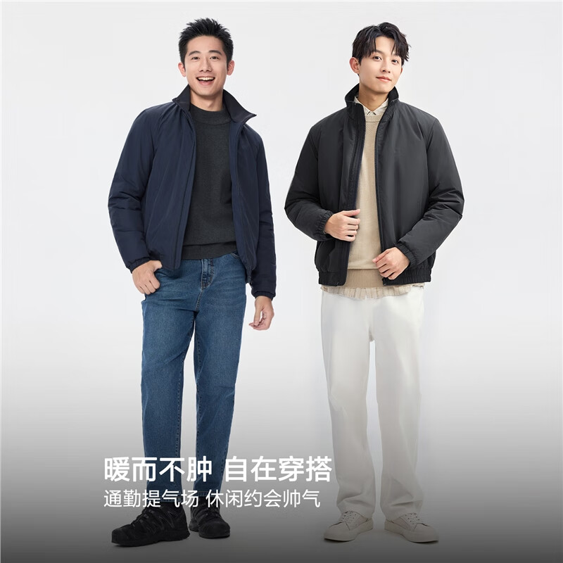 Giordano Men's Cotton Padded Jacket Autumn Winter New Windproof Solid Color Stand Collar Long Sleeve Cotton Coat Jacket 01075683