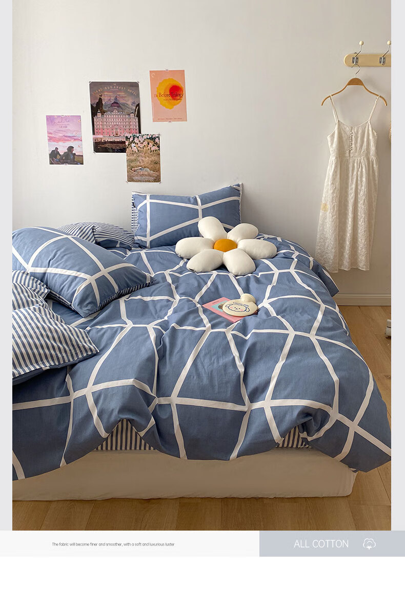 Dohia Home Textile Pure Cotton Three-Piece Set, Single Dormitory 100% Cotton Duvet Cover Bed Sheet Bedding Set, 1.2 Meters 152*218cm 10
