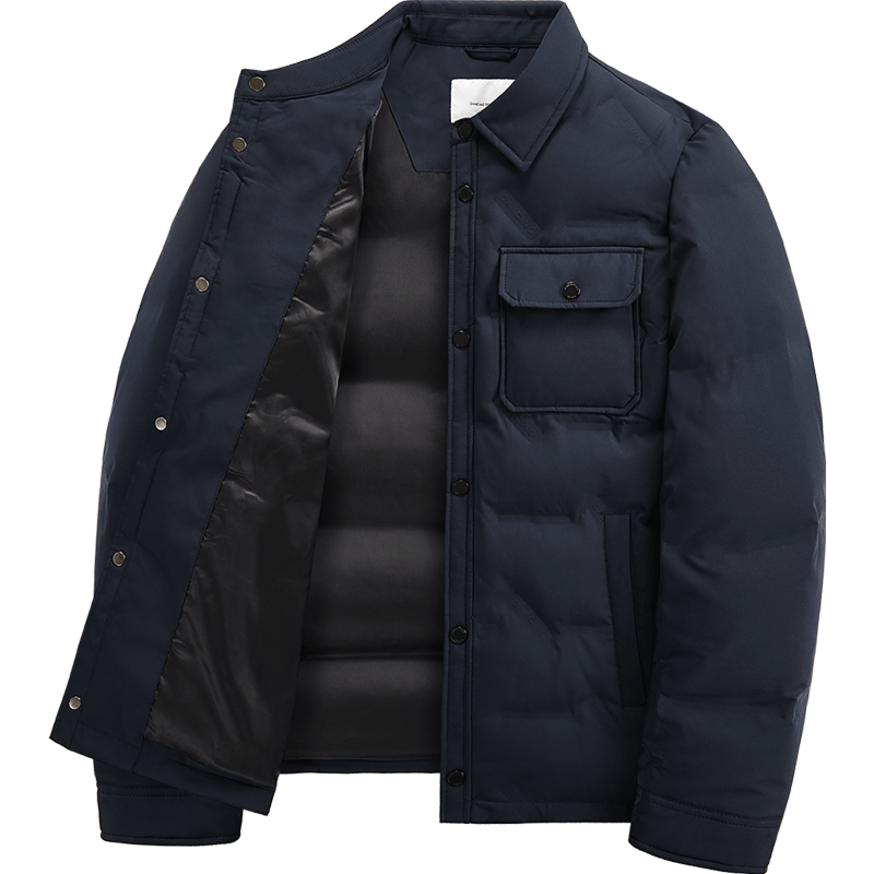 DANCING WOLVES [90% White Duck Down] Fashionable Lapel Pocket Workwear Style Jacket for Men, Thick down Coat, Navy Blue, Size 175