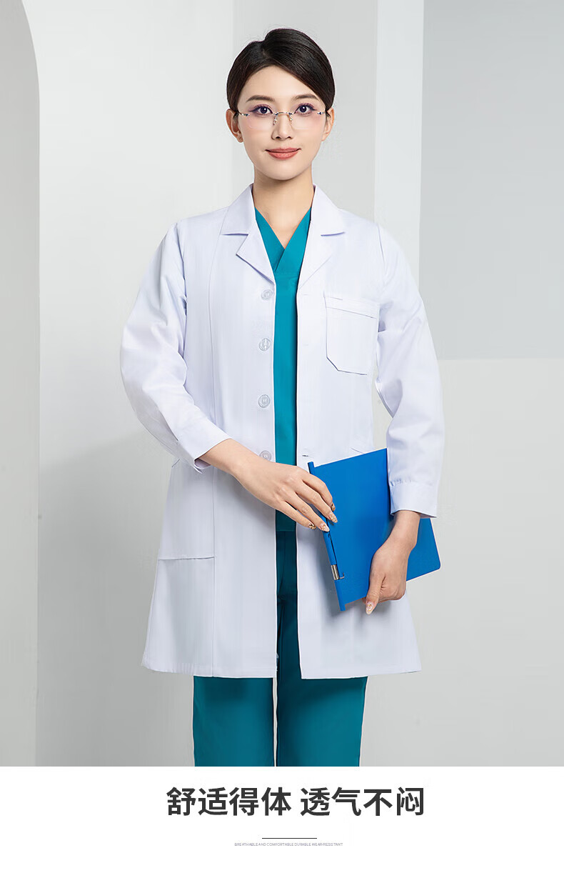 BOLOLANZHI Long Sleeve White Lab Coat Four Seasons Spring Summer Doctor Workwear Breathable Sweat-Absorbing Hospital Dentist Lab Uniform Factory Work Clothes 8